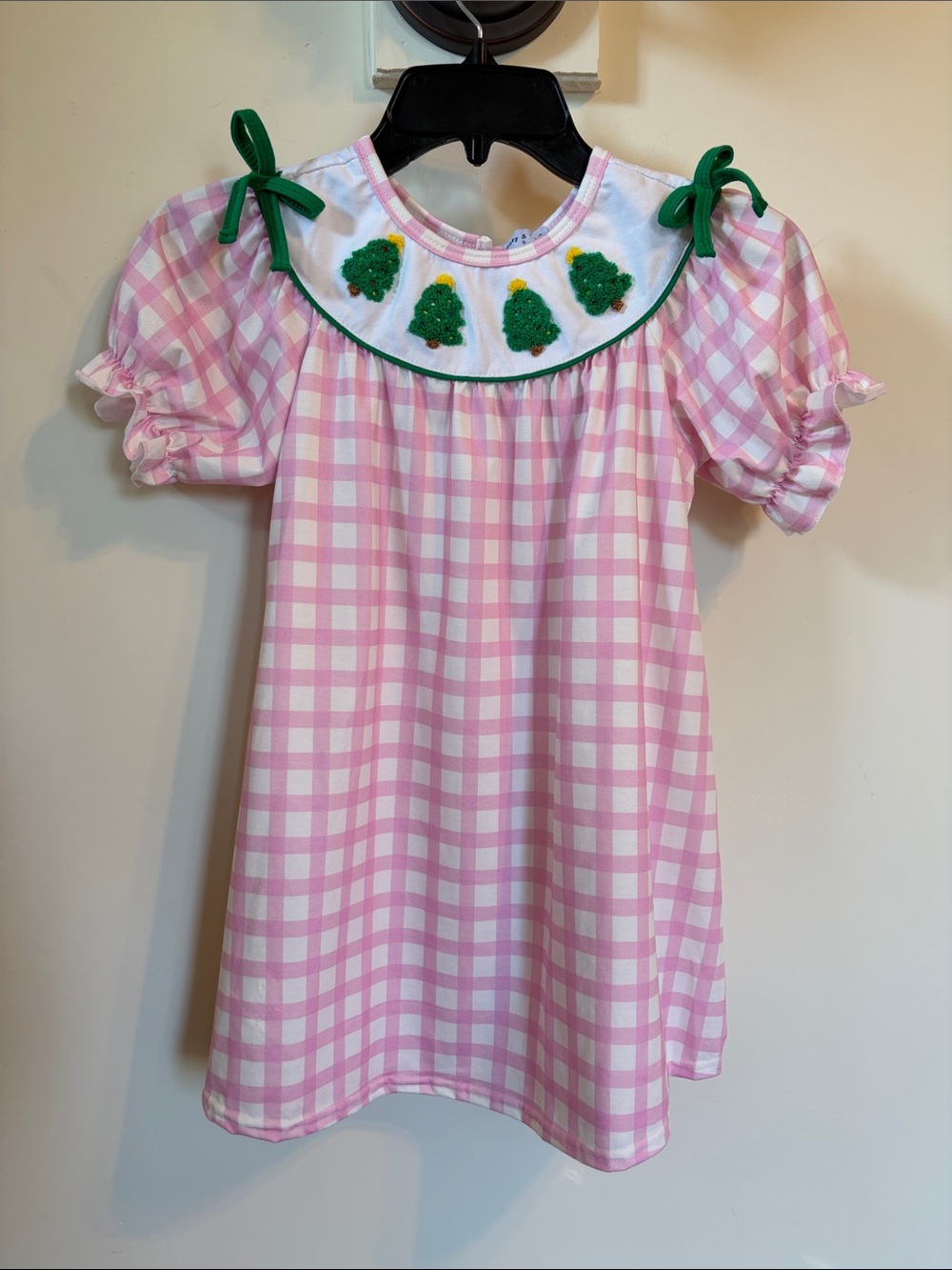 Abby & Evie Girls Size 5 Christmas Dress Pink Gingham Tree Yoke NWT